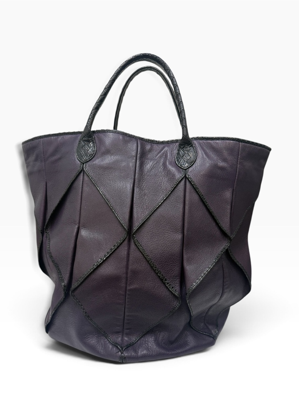Runway Piece! Bottega Veneta Origami Plum Leather Python Trim Tote Bag